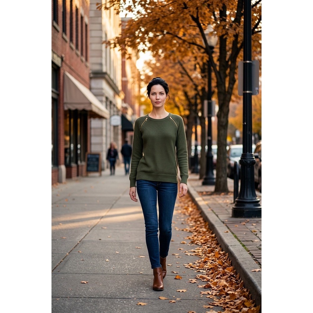 J. Crew Merino Wool Zip-shoulder Sweater Olive Green A5142 Women's Small